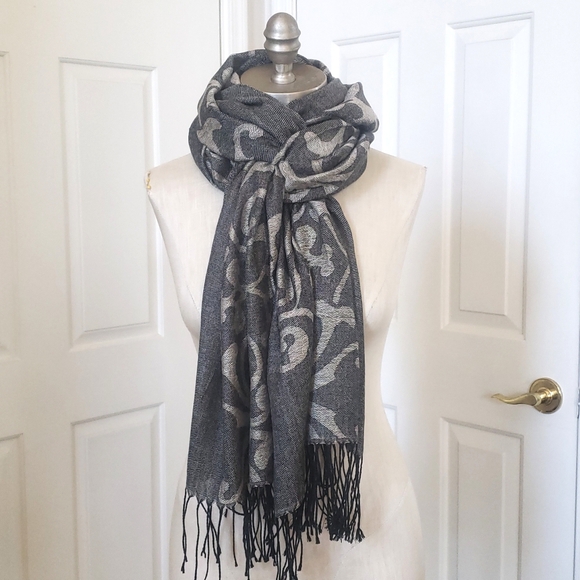 Reversible Pashmina Scarf Wrap Black Cream - Picture 3 of 7